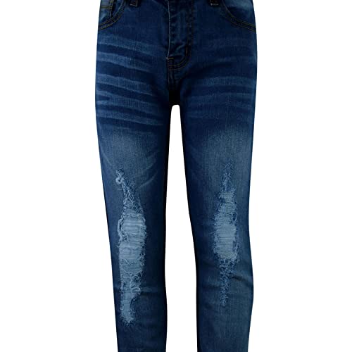 Kids Boys Stretchy Jeans Knee Ripped Denim Skinny Bikers Pants Slim Trouser 5-132