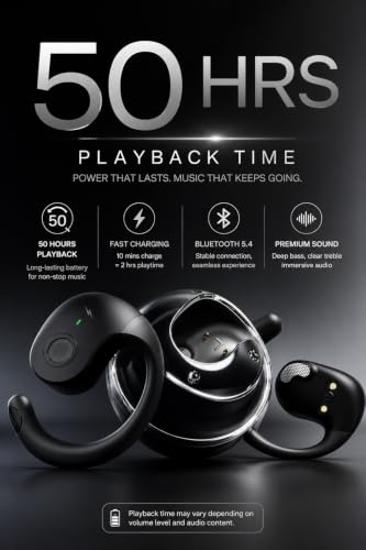 Image of Glide OWS Open Ear Wireless TWS Earbuds, Custom EQ, Bluetooth 5.4 Earphones, 50H Playtime, Fast Charging Case, 50ms Low-Latency Gaming & Touch Controls Midnight. Black