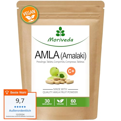 MoriVeda® Amla Tablets 1000mg, 60 Uds. bomba de vitaminas hecha de bayas de Amla para el sistema...