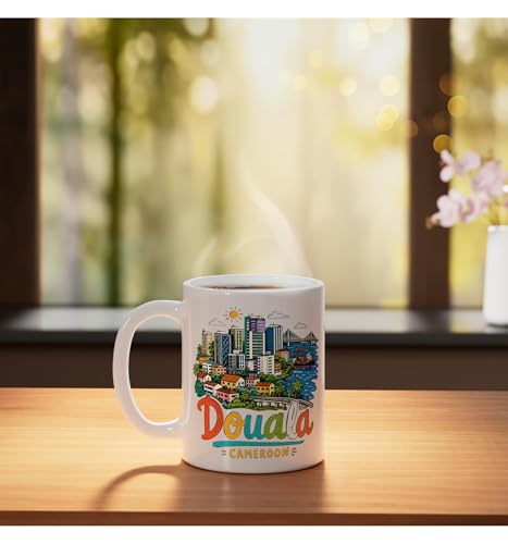 Taza de cerámica blanca souvenir viaje Douala miniatura 3