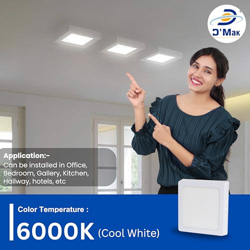 Image of DMak 6W LED Surface Ceiling Lights with Ic Driver Energy Saver Dust Proof, White, Square