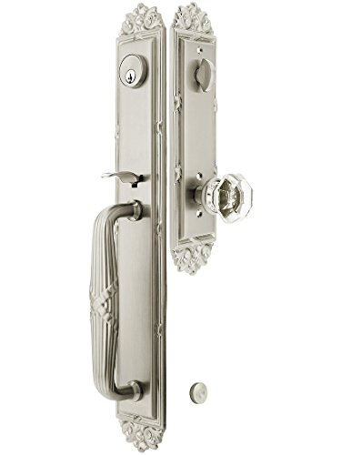 Imperial Style Tubular Handleset in Satin Nickel with Old Town Knobs and 2 3/8 Backset. Antique Door Handle.