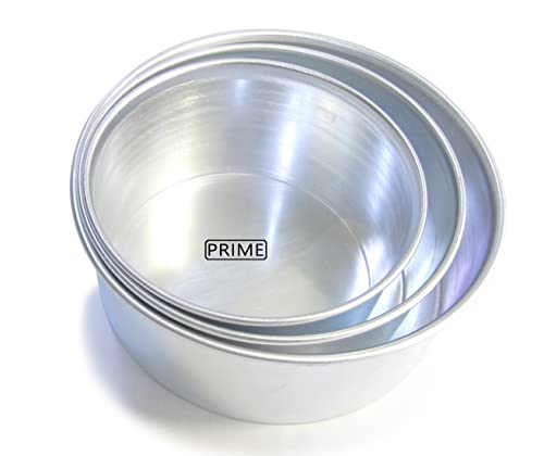 Image of Prime Bakers and Moulders Round Aluminium Cake Baking Mould Set Of 3 Tins For Oven, Silver
