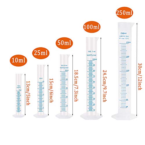 10 PCS Clear Plastic Graduated Cylinkers and Beakers Set,5 PCS Measuring Cylinker 10ml/25ml/50ml/100ml/250ml/ and 5 PCS Measuring Beaker 50ml/100ml/250ml/500ml/1000ml for School Science Lab,DIY - Thumbnail 7