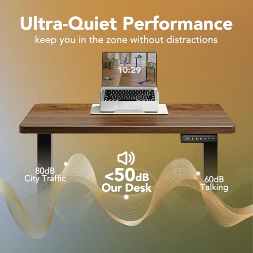Image of HUANUO 32 inch Small Electric Standing Desk Adjustable Height, 4 Memory Height Settings, Sit Stand Up Desk for Home Office & Computer Workstation, Black Walnut