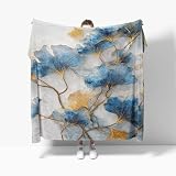 Kuscheldecke Flauschig Weiche Decke L 100x130 cm Couchdecke - Marmor-Ginkgoblatt Fleecedecke Warme Sofa Decke für Winter, Weiß Kinder Erwachsene Kuschlige Bett Wohndecke