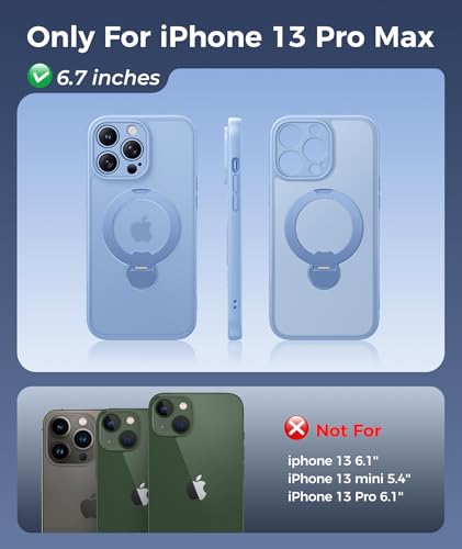 Image of FNTCASE for iPhone 13 Pro-Max Case: [360 Spin Magnetic Stand] [Compatible with Magsafe] [Screen Protector] Translucent Matte Military Grade Shockproof Full Camera Protective Phone Cover - Light Blue