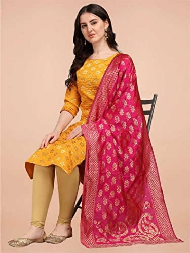 VredeVogel Women's Cotton Silk Blend Kurta with Banarasi Silk Dupatta