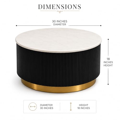 Image of Premium Luxury Marble-Top Wooden Center Table with Louvers & Acrylic Wooden Base | Premium Coffee Table for Living Room & Office (Black)