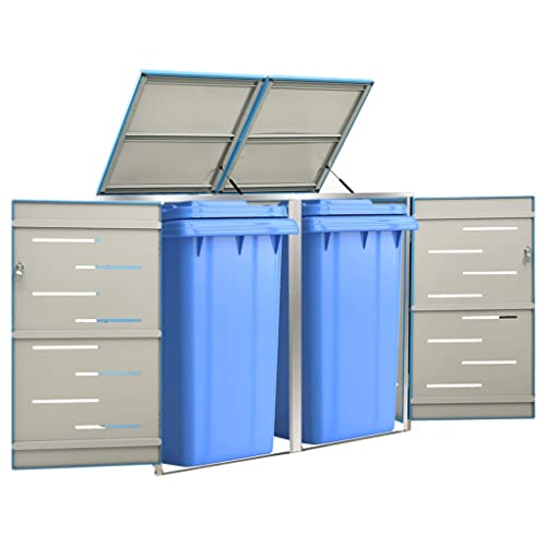 Générique Abri pour Deux poubelles 138x77,5x115,5 cm INOX,Cache-conteneurs à déchets,37.8KG-149567
