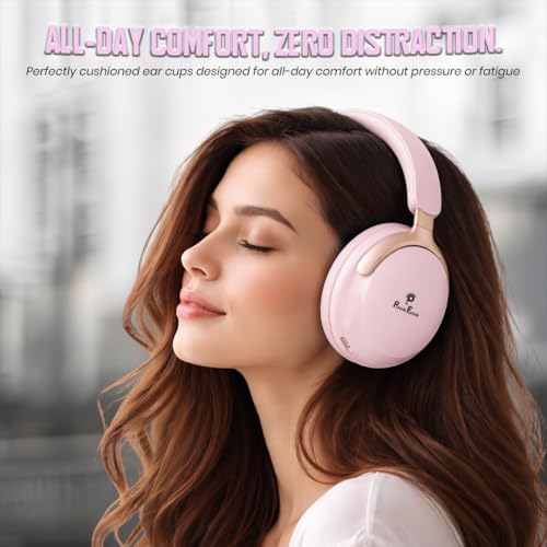Image of PunnkFunnk Wireless Over-Ear Bluetooth Headphones - Deep Bass, Noise Isolation, Soft Cushioned Earcups, Foldable Lightweight Design, HD Mic for Gaming, Music & Calls (Pink)