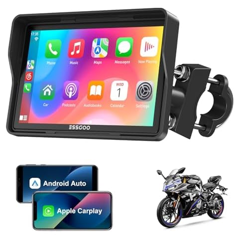 ESSGOO Motorbike CarPlay, 5.5" Motorcycle CarPlay Touch Screen with A-pple CarPlay & Android Auto, Bluetooth Helmet/Headphone Support, Siri & G-oogle Assistant, Easy Installation & Removal Cover