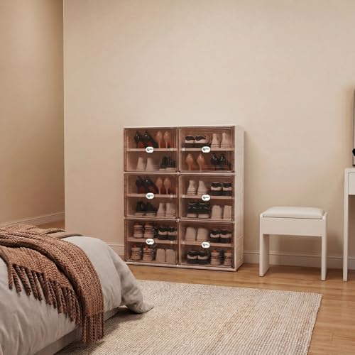 Image of 24 Pairs Shoes Storage Cabinet of 3-Step Fast Installation,Plastic Shoe Box with Clear Magnetic Door for Display, Shoe Organizer for Sneaker, Sandals, Heels (2 Row, 6 Tier)