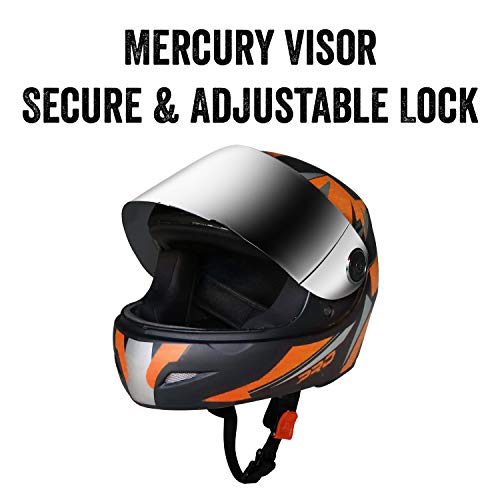 Image of O2 Max Pro Full Face Helmet with Scratch Resistant Visor, Cross Ventilation & Matte Finish Graphics for Men's Bike Motorcycle Scooty Riding (Orange, M)