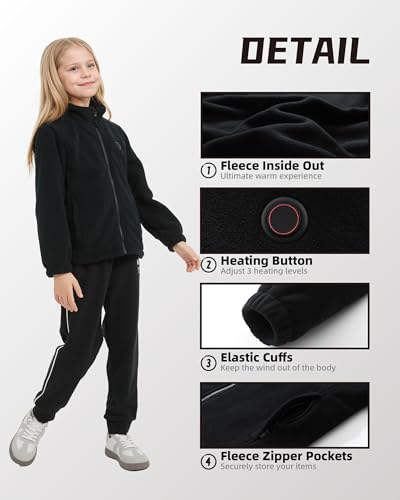 Kids Heated Jacket,Boys Girls Fleece Jacket for Kids, Electric Heating Warming Jacket with 5V Battery Pack.4