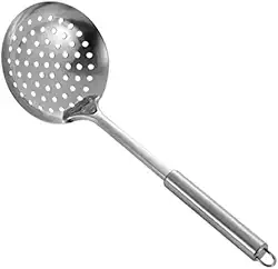 Escumadeira de Aço Inoxidável, Utensílio de Cozinha Profissional com Cabo Longo, Peneira Grande para Frituras e Caldos