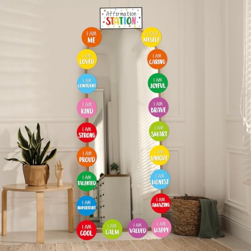 Image of Affirmation Station Bulletin Board Set Bright Color Positive Bulletin Board for Classroom Mirror Growth Mindset Decoration Inspirational Motivational Accent Cutouts for Home School Teacher Wall Supply