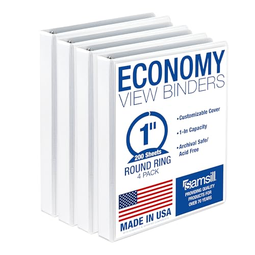 Samsill 1 Inch 3 Ring Binders, Economy Round Ring, Clear...