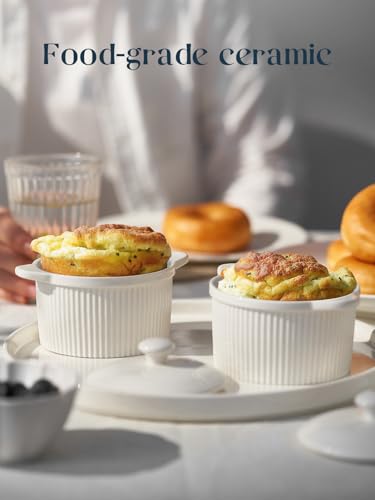 DOWAN Ramekins Set with Lids of 4, 210ml Porcelain Soufflé Dishes for Creme Brulee & Muffin, Baking Dishes for Pudding & Ice Cream, Mini Bowl for Dips, Sauces, Snacks and Fruits, 2.7x4.0in-White - Image 4
