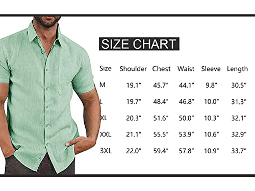 Jekaoyi Button Down Short Sleeve Linen Shirts For Men Summer Casual Cotton Spread Collar Beach Shirts (Green, Large) #TOP5