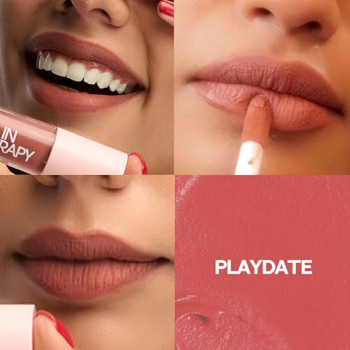 Image of Flossy Cosmetics Peachy Nude Liquid Lipstick - Play Date | Creamy, Lightweight, Non-Drying | Enriched with Hyaluronic Acid, & Jojoba Oil | Bold, Long-Lasting Color | Non-Sticky Formula | Smudge & Transfer-Proof | (4ml)