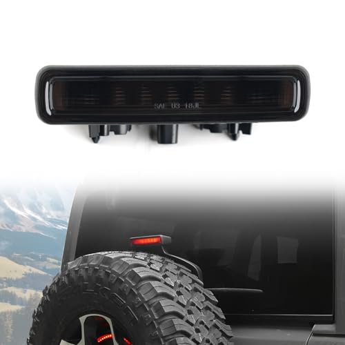 HSUTVXPRO LED 3rd Brake Light Tail High Mount Stop Lights Replacement for 2018-2024 2025 Jeep Wrangler JL 4XE Accessories, Smoked Lens Rear High Centre Third Brake Light, Black Housing