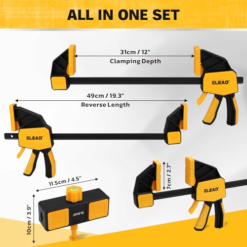 Image of 3-Pack 12-Inch Bar Clamp for Woodworking with Leveling Block Clamp, 350LBS Load Limit, Heavy Duty Quick-Release Wood Clamps /Spreader, One-Handed F Clamp for Wood Working