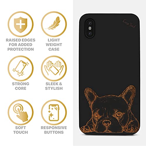 Caseyard Wood Phone Case For Iphone Xs Max Laser Engraved French Bulldog Design Black Wood Compatible Iphone Case Protective Shockproof Slim Fit Cell Phone Cover For Men & Women #TOP3