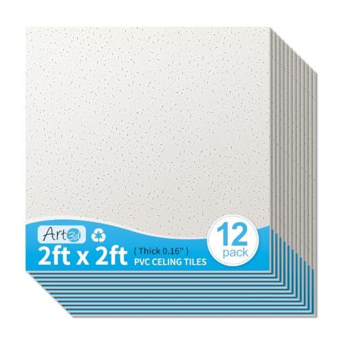 Image of Art3d 2x2 Ft Printed Stucco Decorative Drop Ceiling Tiles, 12-Pack White