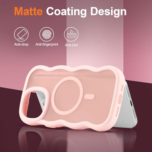 UEEBAI Magnetic for iPhone 15 Pro Max Case, Cute Cover Compatible with MagSafe, Transparent Clear Wave Design Wavy Frame Matte Phone Case- Pink - Image 4