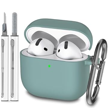 J.M.SHOW Capa para AirPods 4ª geração 2024, silicone macio que absorve impactos para AirPods 4, capa com chaveiro e kit de limpeza, verde pinho