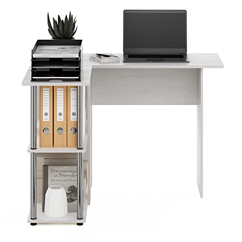Furinno Abbott L-Shape Desk with Bookshelf, White Oak/Chrome - image 2