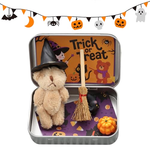 Halloween Bear en Caja de Regalo, Bruja Hecha a Mano con Sombrero mágico, escobas, Calabazas y Gatos, Oso pequeño de Consuelo Emocional, Juguete tierno para niños y Familiares Halloween Bear en Caja de Regalo, Bruja Hecha a Mano con Sombrero mágico, escobas, Calabazas y Gatos, Oso pequeño de Consuelo Emocional, Juguete tierno para niños y Familiares
