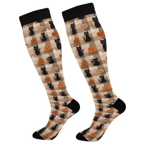 Image of Wusikd Halloween Black Cat Compression Socks for Women and Men Circulation Pumpkin Long Socks for Athletic Running 1
