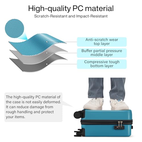 Image of Hanke 16 Inch Underseat Small Carry On Luggage, Hard Shell with TSA Lock | PC Hard Shell, 14 inch Padded Laptop Pocket, Multi-Compartment, 8 Spinner Wheels, Lightweight, Short Trip