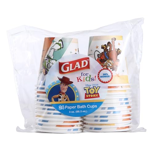 La Mejor Selección de Vasos de toy story 4 Top 5. 38 Glad for Kids Disney Pixar Toy Story - Mini tazas de baño de papel de 3 onzas para niños, tazas de enjuague bucal, 24 unidades