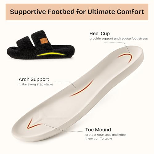 everfoams womens fuzzy open-toe slippers soft comfy memory foam indoor house shoes