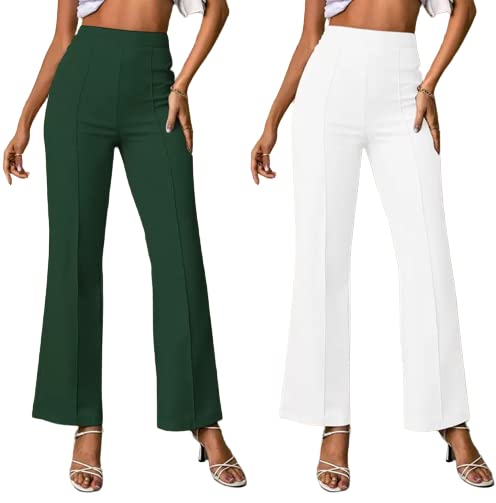 jinax Women's High Waist Bell Bottom Trouser, Elastic Flared Bootcut Pants, Stretchy Parallel Leg for Casual wear 2 Combo-picture-45