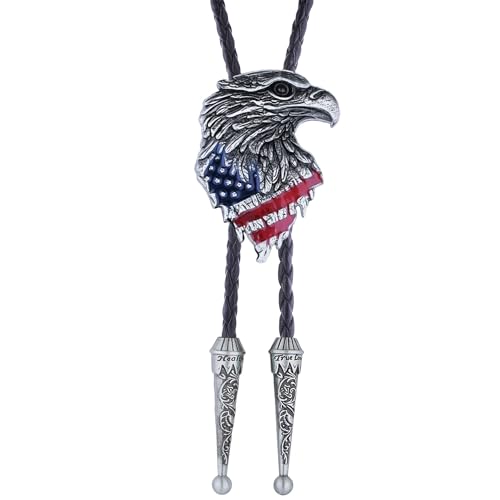 Image of USA 250th Anniversary Western Cowboy Patriotic Eagle Bolo Tie | Premium braided leather, anti-tarnish alloy pendant, adjustable sliding clasp, patriotic bolo tie for USA 250th Anniversary