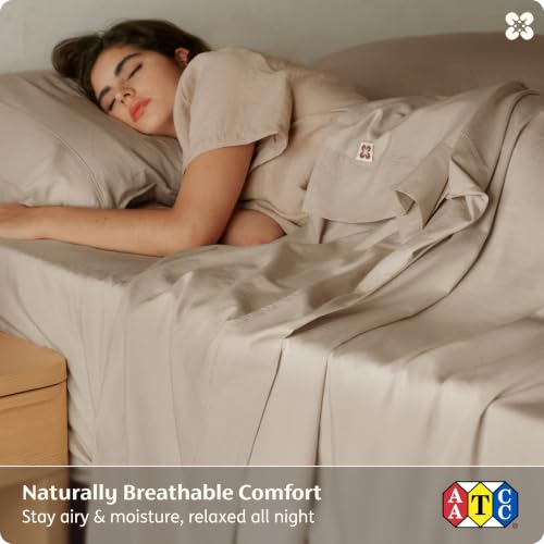 Image of Bedsure PureWoven 100% GOTS Certified Organic Cotton Sheets, Full Size 4PCS | Eco-Friendly, 16 inch Deep Pocket with Corner Straps, Luxury Hotel Soft, Breathable Sateen Bed Sheets, OEKO-Tex, Light Brown