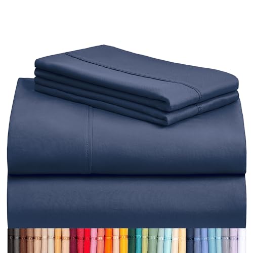 LuxClub 4 PC Queen Sheet Set, Breathable Luxury Bed Sheets, Deep Pockets Wrinkle Free Cooling Sheets Machine Washable Hotel Bedding Silky Soft - Navy Queen