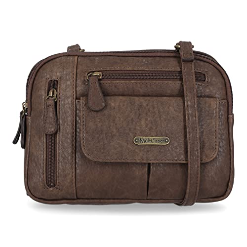 Image of MultiSac Women's Zippy Triple Compartment Crossbody Bag, Chocolate (Austin), One Size