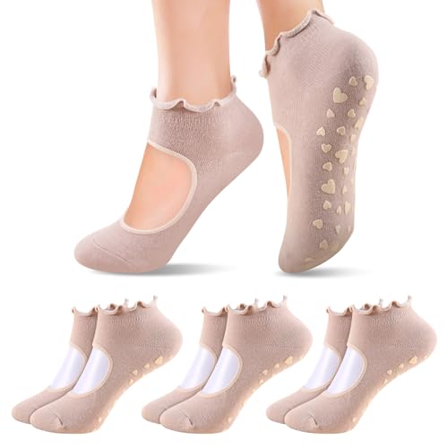 Women's Pilates Anti-Slip Textured Socks, 3-Pair Pack, Suitable for Pilates, Ballet, and Yoga Exercises.