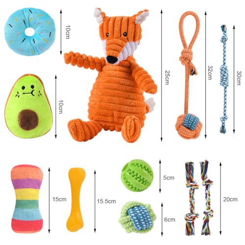 AMFUN 11 Stück Hundespielzeug Set, Hundespielzeug Kleine Hunde, Plüsch Hundespielzeug Mit Quietscher, Quietschend Kauspielzeug für Kleine Mittlere Hunde, Plüschspielzeug für Welpen