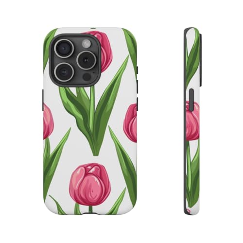 Coque rigide iPhone 15 Pro motif floral tulipe rose idée cadeau