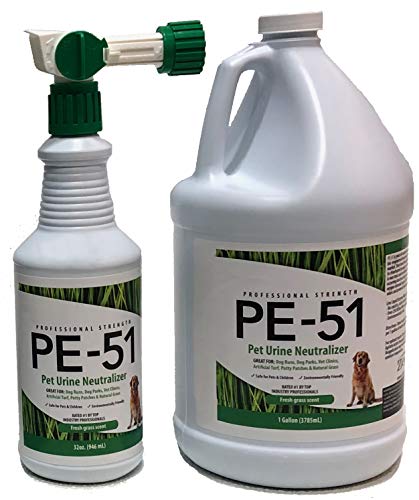 PE-51 Zeofill Pet Urine Cleaner - 1 Gallon w 32 oz Garden Hose Spray Bottle; Pet Odor Eliminator for Carpet, Artificial Turf, Patios & Outdoor Use - Professional Concentrate Starter Pack