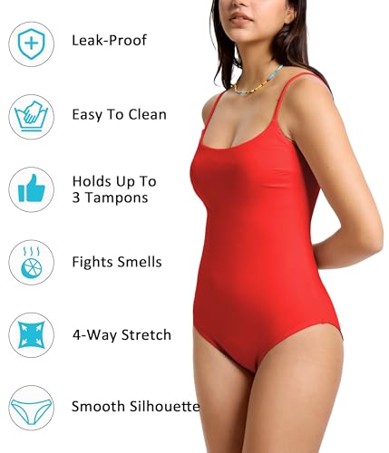 Image of Beautikini Period Swimwear One Piece Leakproof Swimsuit Menstrual Tummy Control Bathing Suit for Teens Girls and Women