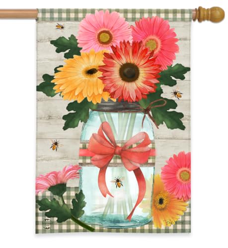 Briarwood Lane Spring House Flag 40x28 For Outdoor Daisies and Bees Jar For Spring House Flag