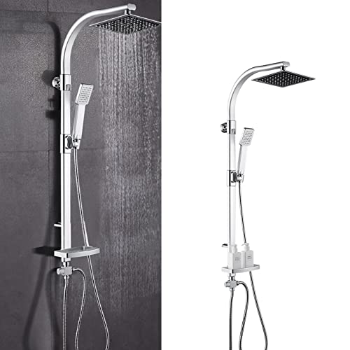 MINGYI Colonne de Douche Hydromassante, avec Douchette, Tête de Douche Carré 20 cm et Porte-Savon, sans Mitigeur, Connecteur DIN Standard 1/2'' (Argent) Cover