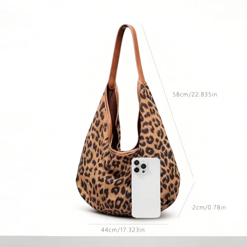 Bolso Tote con estampado de leopardo para mujer con correa de cuero, bolso tote de ante sintético suave, grande, con botón, bolso hobo de moda plegable para viaje, trabajo y uso diario | Correa de cuero miniatura 4